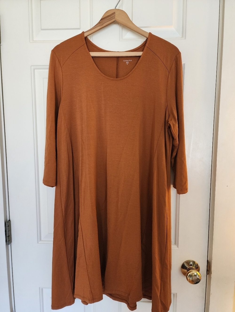 Garnet Hill NWT Tencel Shift Dress Camel Size Xl Minimalist Travel Office